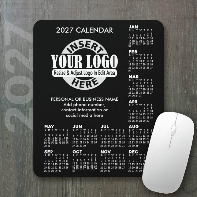 2027 Kalender mit Logo Kontaktinformationen Mousepad (2027 Calendar on a mousepad - add your logo)