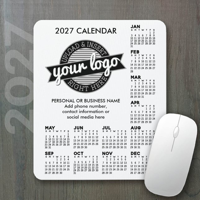 2027 Kalender mit Logo Kontaktinformationen Mousepad (2027 Calendar on a mousepad - add your logo)