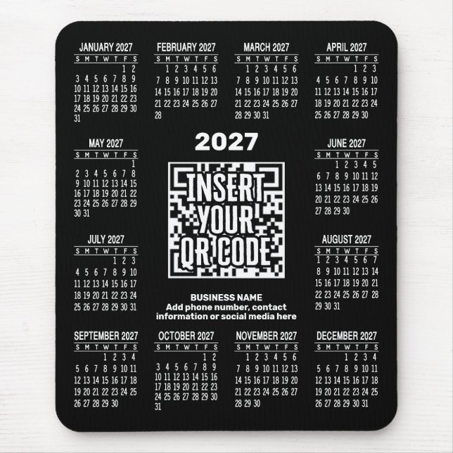 2027 Kalender mit QR-Code-Kontaktinformationen Sch Mousepad (Vorne)