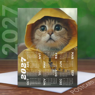 2027 Kalender mit süßer Katze in Gelb Postkarte