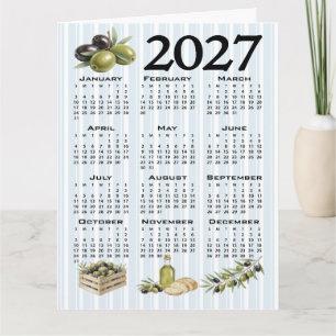 2027 Kalender, Mittelmeer Oliven, Blaue Streifen Karte