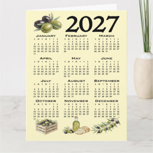 2027 Kalender, Mittelmeer Oliven, Gelb Karte