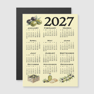 2027 Kalender, Mittelmeer Oliven, Gelb Magneteinladung