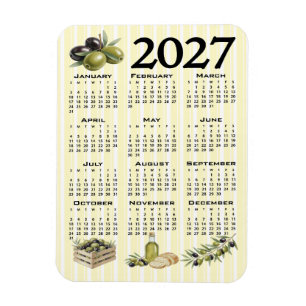 2027 Kalender, Mittelmeer Oliven Gelbe Streifen Magnet