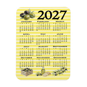 2027 Kalender, Mittelmeer Oliven Gelbe Streifen Magnet