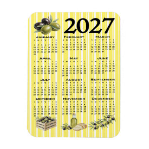 2027 Kalender, Mittelmeer Oliven Gelbe Streifen Magnet