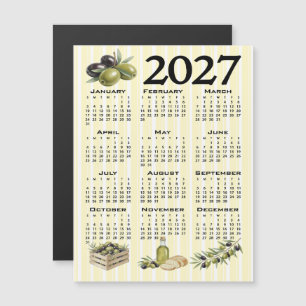 2027 Kalender, Mittelmeer Oliven Gelbe Streifen Magneteinladung