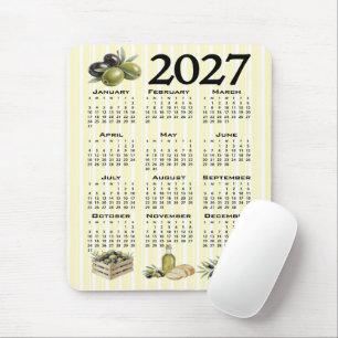 2027 Kalender, Mittelmeer-Oliven gelbe Streifen Mousepad
