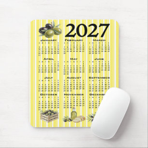 2027 Kalender, Mittelmeer Oliven Gelbe Streifen Mousepad