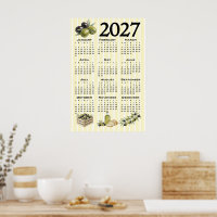 2027 Kalender, Mittelmeer Oliven Gelbe Streifen