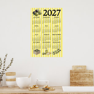 2027 Kalender, Mittelmeer Oliven Gelbe Streifen Poster