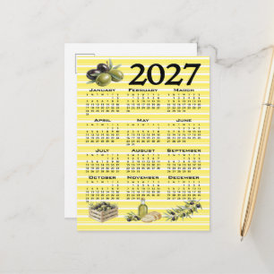 2027 Kalender, Mittelmeer Oliven Gelbe Streifen Postkarte