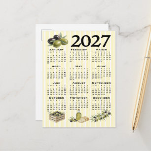 2027 Kalender, Mittelmeer-Oliven gelbe Streifen Postkarte