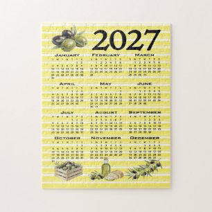 2027 Kalender, Mittelmeer Oliven Gelbe Streifen Puzzle