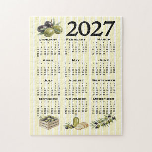 2027 Kalender, Mittelmeer Oliven Gelbe Streifen Puzzle