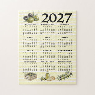 2027 Kalender, Mittelmeer-Oliven gelbe Streifen Puzzle