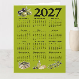 2027 Kalender, Mittelmeer Oliven, Grün Karte