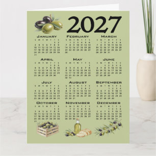 2027 Kalender, Mittelmeer Oliven, Grün Karte