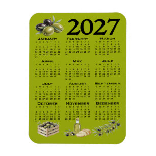 2027 Kalender, Mittelmeer Oliven, Grün Magnet