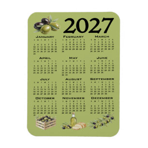 2027 Kalender, Mittelmeer Oliven, Grün Magnet