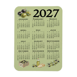 2027 Kalender, Mittelmeer Oliven, Grün Magnet