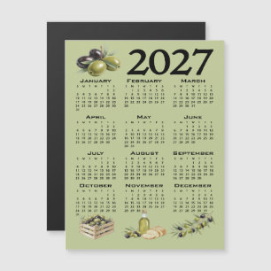 2027 Kalender, Mittelmeer Oliven, Grün Magneteinladung
