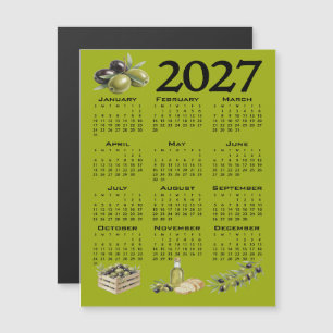 2027 Kalender, Mittelmeer Oliven, Grün Magneteinladung