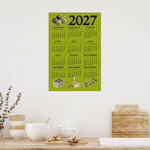2027 Kalender, Mittelmeer Oliven, Grün Poster