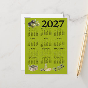 2027 Kalender, Mittelmeer Oliven, Grün Postkarte