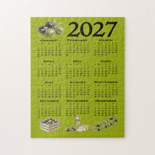 2027 Kalender, Mittelmeer Oliven, Grün Puzzle