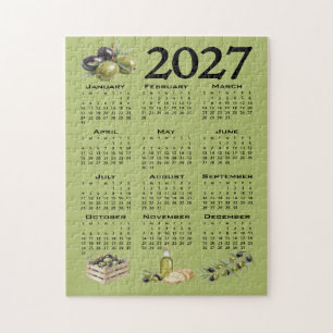 2027 Kalender, Mittelmeer Oliven, Grün Puzzle
