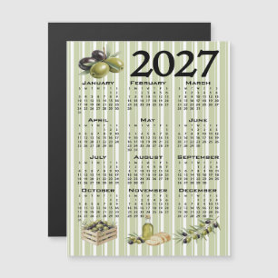 2027 Kalender, Mittelmeer Oliven, Grüne Streifen Magneteinladung