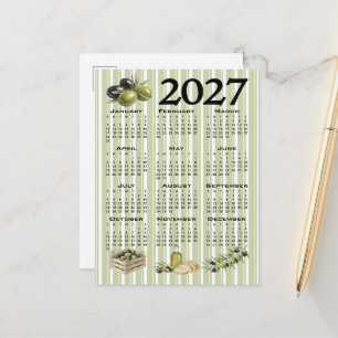 2027 Kalender, Mittelmeer Oliven, Grüne Streifen Postkarte