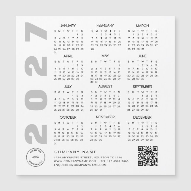 2027 Kalender QR-Code Firmenlogo Giveaway  Magnetkarte (Vorderseite)