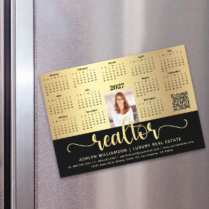 2027 Kalender Realtor Schwarz Gold QR-Code-Magnet Magnetkarte