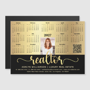 2027 Kalender Realtor Schwarz Gold QR-Code-Magnet Magnetkarte