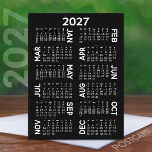 2027 Kalender - schwarz-weiße Offset-Namen Postkarte