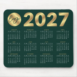 2027 Kalender Smaragdgrün & Gold Firmenlogo Mousepad