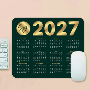 2027 Kalender Smaragdgrün & Gold Firmenlogo Mousepad