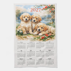 2027 Kalender - Süße Golden Retriever Welpen  Geschirrtuch