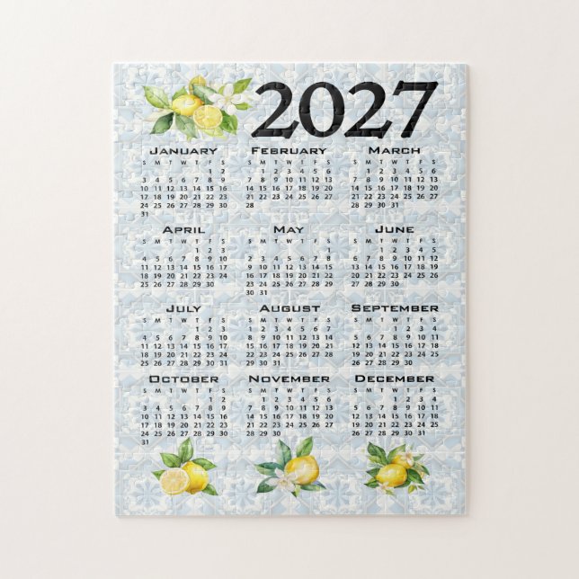 2027 Kalender Zitronen Italienisch Mittelmeer Flie Puzzle (Vertikal)