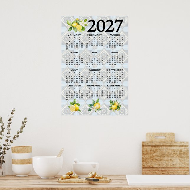 2027 Kalender Zitronen Italienische Mittelmeer Fli Poster (Küche)