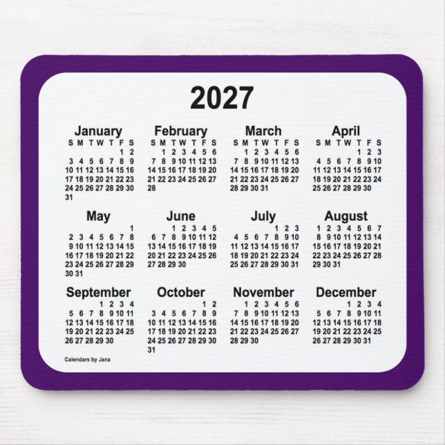 2027 Lila und weißer Kalender von Janz Two Tone Mousepad (Vorne)