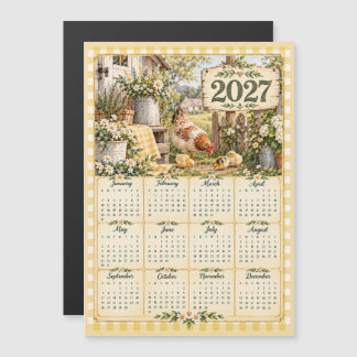 2027 Magnetkalender -Vintage Farmhouse Hühner Magnetkarte