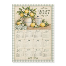 2027 Magnetkalender - Vintage Gingham und Zitrone