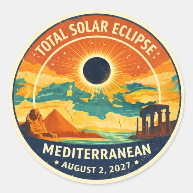 2027 Mediterranean Solar Eclipse Runder Aufkleber (Vorderseite)