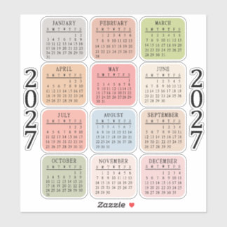 2027 Micro Calendar Pastel Color Bujo Planner Aufkleber