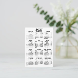 2027 Minimalistischer Einfacher Schwarzer Kalender Visitenkarte