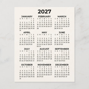 2027 Minimalistischer Kalender Volljahresansicht C