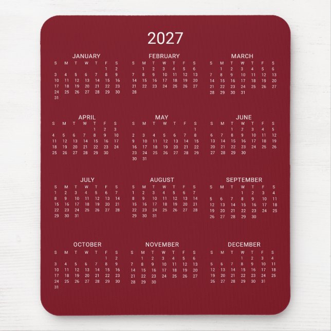 2027 Moderner Minimalistischer Burgunder Roter Kal Mousepad (Vorne)